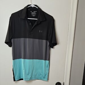 Under Armour Men's Black, Gray, and Teal Polo Shirt
